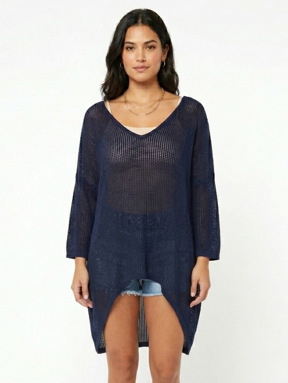 Wearables Guthrie Mesh Navy Knit Oversized Top/Coverup Size Small